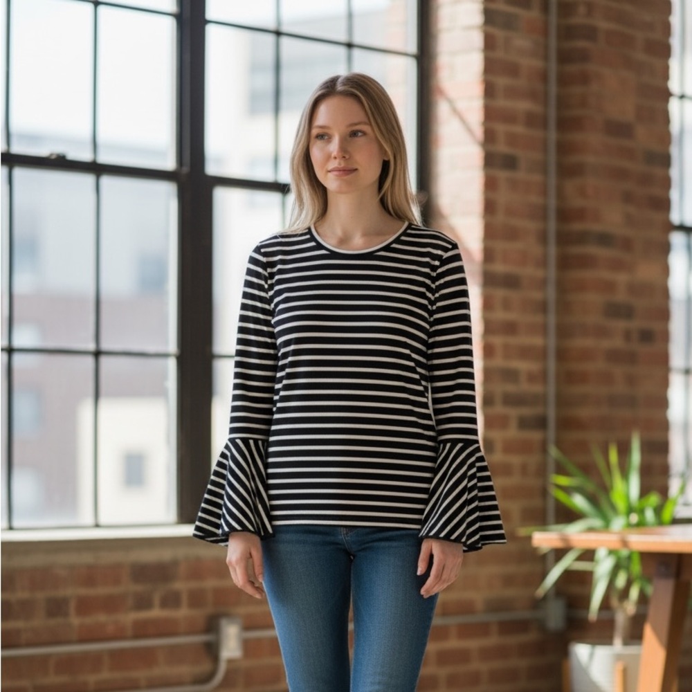 Maette striped‎ top with bell sleeves